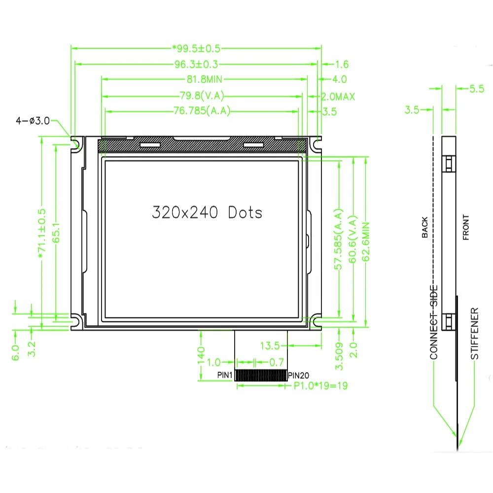 Sunlight readable 3.8 inch 320x240 graphic dot matrix lcd 8 bit parallel cog display module