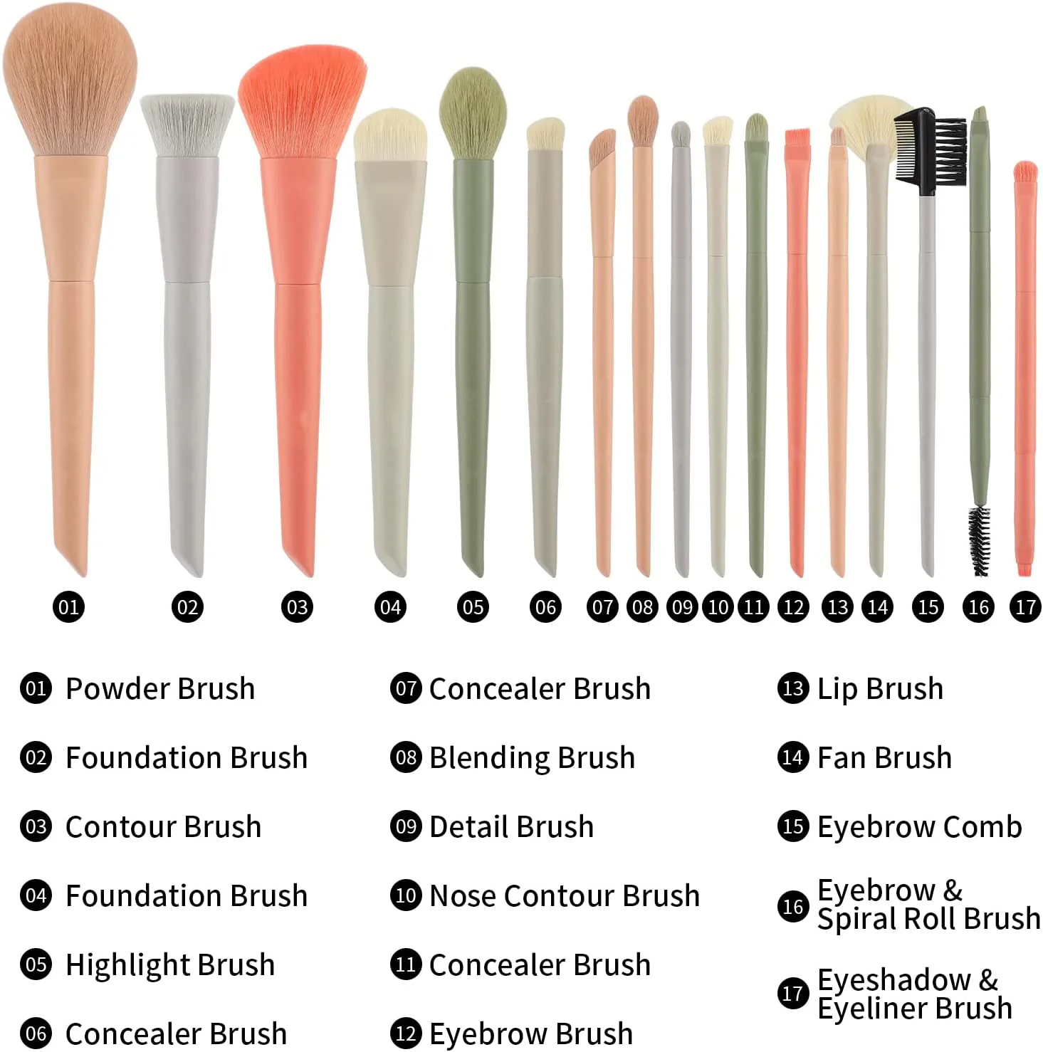 Professional Custom Logo 17pcs Makeup Brush Set Private Label Cute Face Eye Brush Set