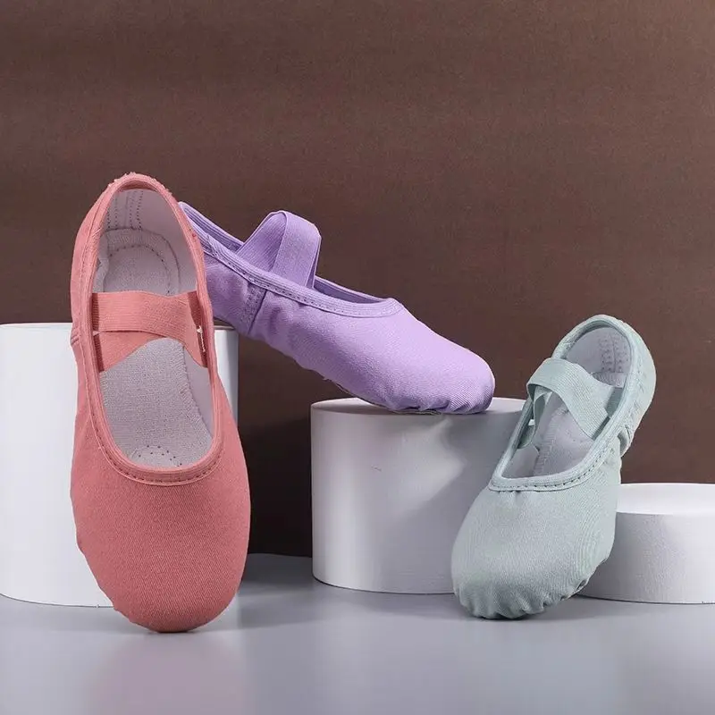 Multicolorful low MOQ professional purple girls canvas soft sole ballet dancing shoes