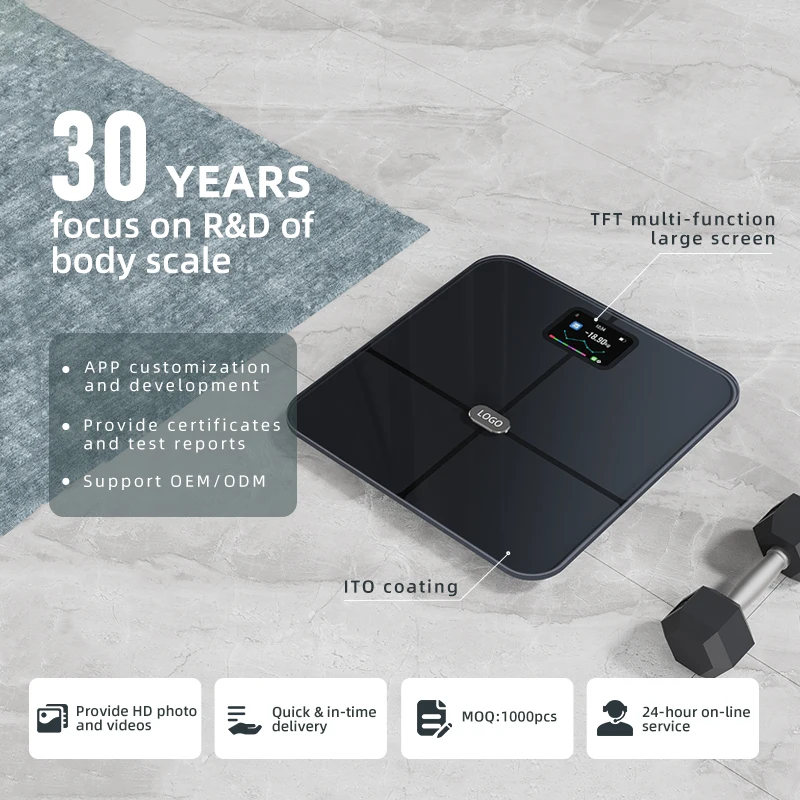 250KG Electronic Weighing Scale Connect Bluetooth Weight Scale Large TFT Digital Display Weight Scale With Smartphone APP