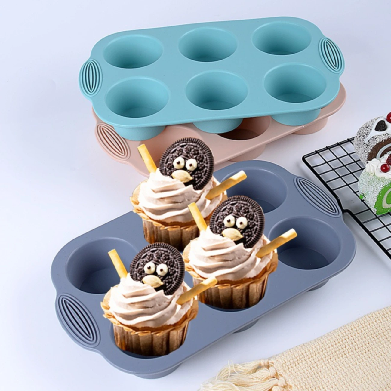 6 Pcs Silicone Bakeware Set Cake Tools Cookie Sheet Molds Baking Pan for Muffin Loaf Bread
