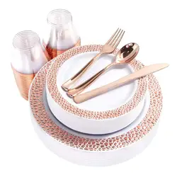 White Gold Rim Luxury Disposable Plastic Dinner Sets