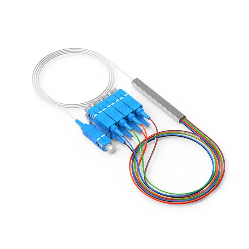 FTTH Optical PLC Splitter 1*8 Fiber Optic Splitter Mini Type Single Mode Steel Tube  with APC Connector