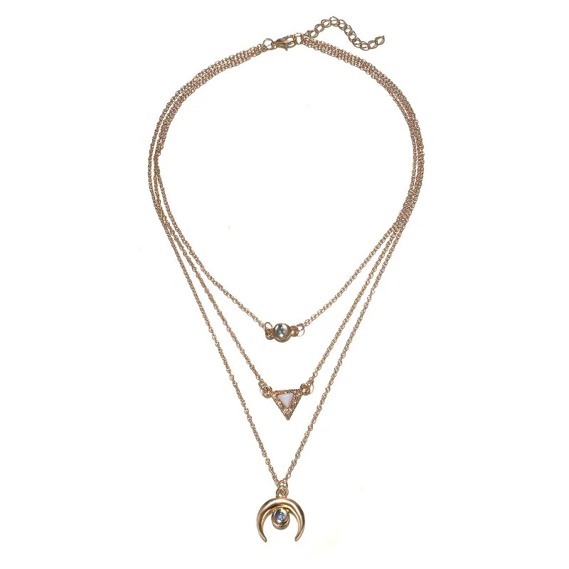 
Wholesale and retail fashion popular moon triangle beads pendant alloy multi-layer necklaces chokers 