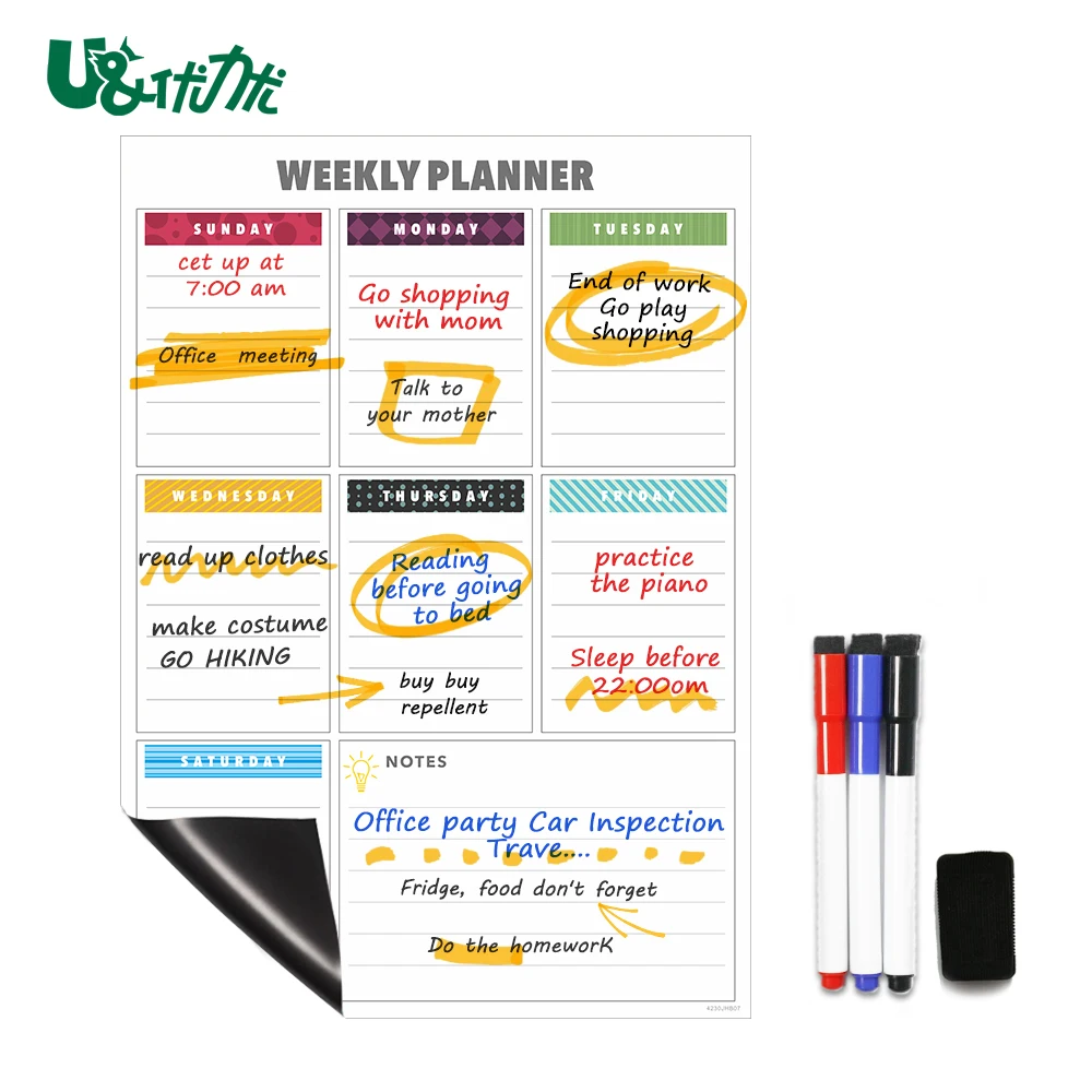 A3 Magnet Weekly planner Dry Erase Soft Monthly Calendar Magnetic Whiteboard Stick on Fridge