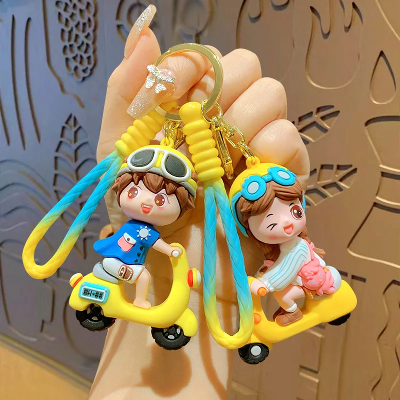 High quality wholesale cartoon electric car key chain fashion couple key chain 3D PVC silicone key chain promotional gift