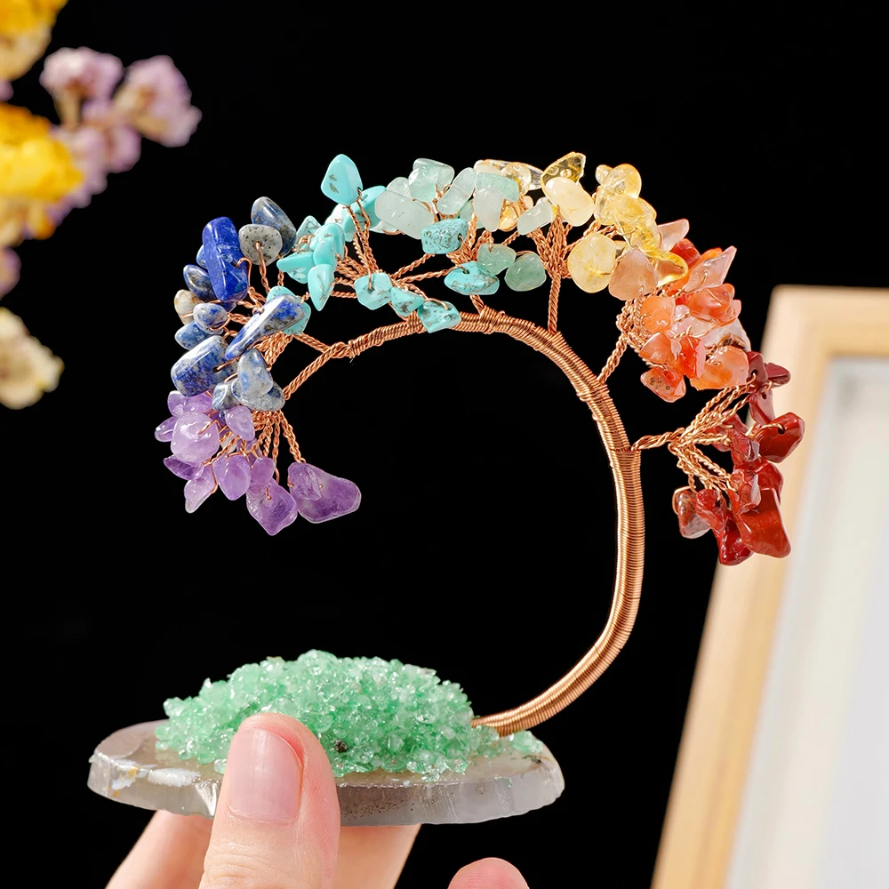 Natural crystal gravels seven chakra stone phoenix tail tree money tree healing desktop decoration