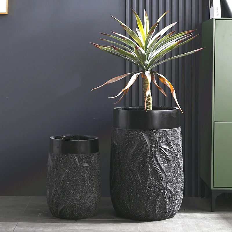 New Design Flower Pots & Planters Black Pots for Plant Tall Fiber Clay Flower Pots