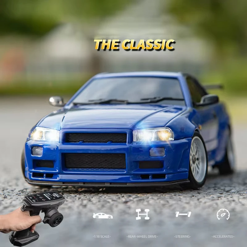 2024 New Arrival 1/18 Rc Drift Car Model Four Wheel 2.4g Remote Control Gtr Racing Car R34 With Gyro Light for Kid and Adult