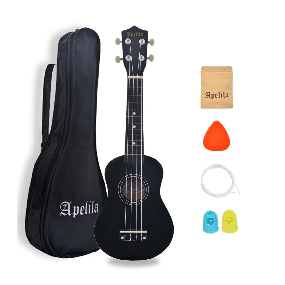 
black high quality lightweight 4 string soprano ukulele for children 