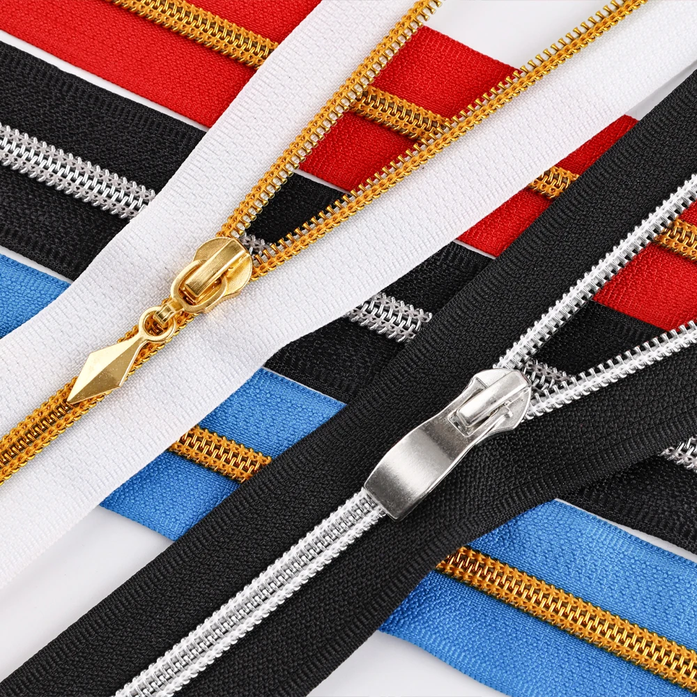 Customized Nylon Zip Fasteners Reverse Coil Zipper For Bag Clothes Long Chain Nylon Zipper With Metallic Plating Coil Teeth