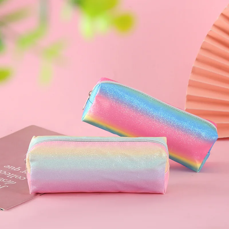 Kids Pencil Pouch Boys Soft Rainbow Pen Box Pink Blue Rainbow Large capacity of school supplies Girls Pencil Case