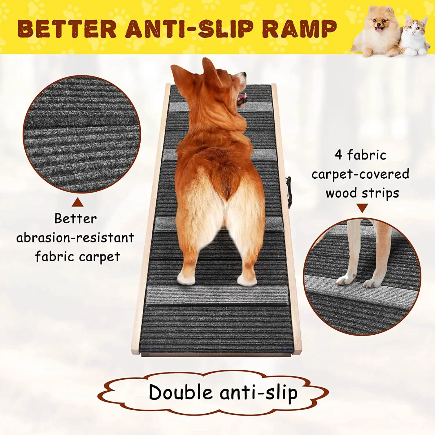 Indoor Pet Ramp Couch Wooden Folding Pet Stairs Dog Ramp Non Slip Adjustable Portable Pet Small Dog Ramps Climbing Ladder
