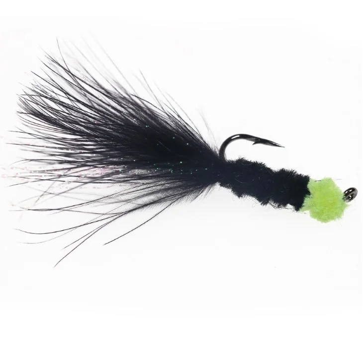 #6 Fly Fishing Insect Bait Orange  Egg Sucking Leech Woolly Streamer  Black Marabou Flashabou fishng flies