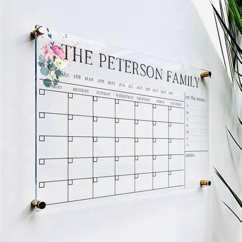 Custom Printing 18x24 inch Acrylic Calendar Reusable Clear Acrylic Sign Monthly Planner Wall Mounted Acrylic Wall Calendar