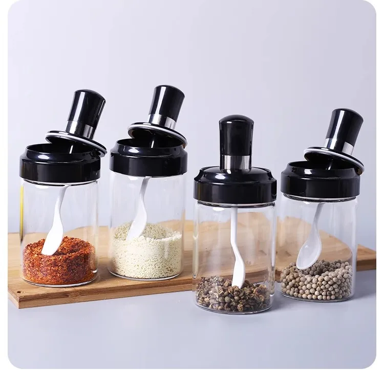 CF-35 Glass Spice Box Spoon and Lid Integrated Spice Jar Combination Seasoning Jar Kitchen Supplies Home Salt Shaker Oil Bottle