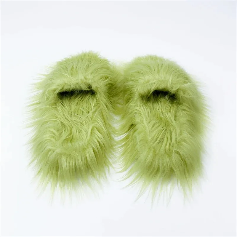 2024 Women Faux Fur Slippers Plush Warm Winter Faux Mongolian Wool Fur Slides Spicy Girl Imitation Fur Y2K Wool Slippers