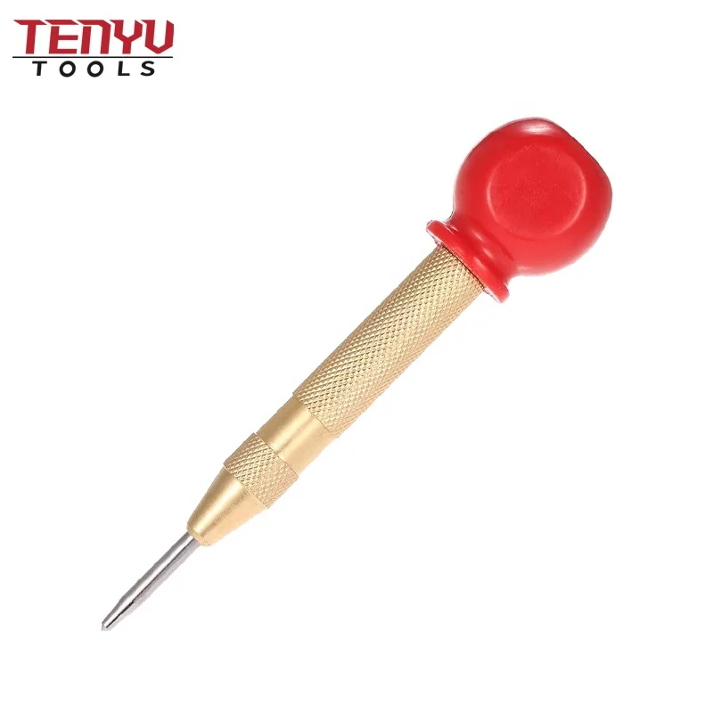 Gold Color Brass Metal Punch Knurled Brass Spring Loaded Automatic Center Punch for Steel or Wood Accurate Drilling