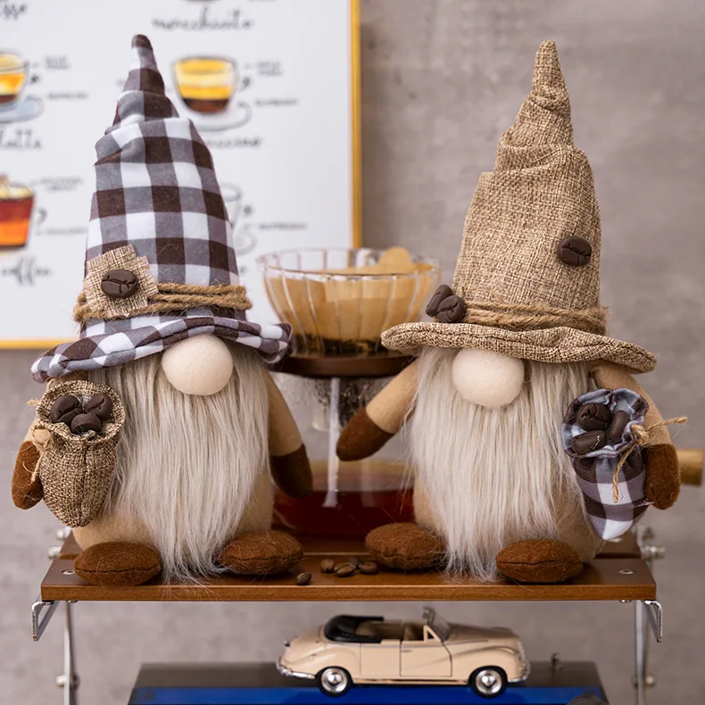 2PCS Coffee Gnomes Home Decor Coffee Doll Gnome Ornament Holding Coffee Bean Fabric Product Figurine