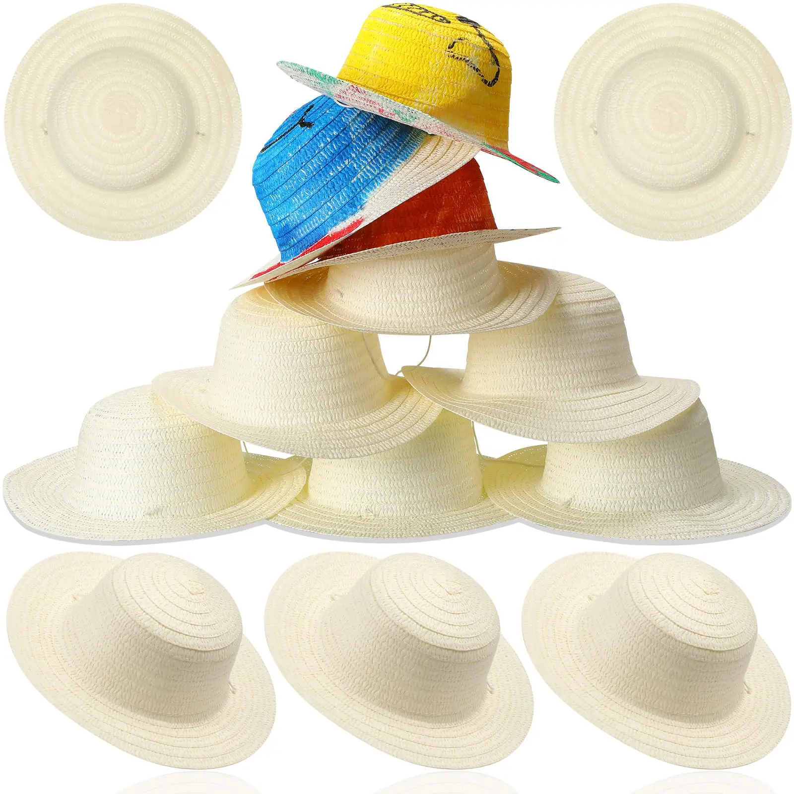 Wowei DIY Straw Hat Set Beach Summer Work Farmer Hats for Men Women Kids Cowboy Birthday Party Decoration