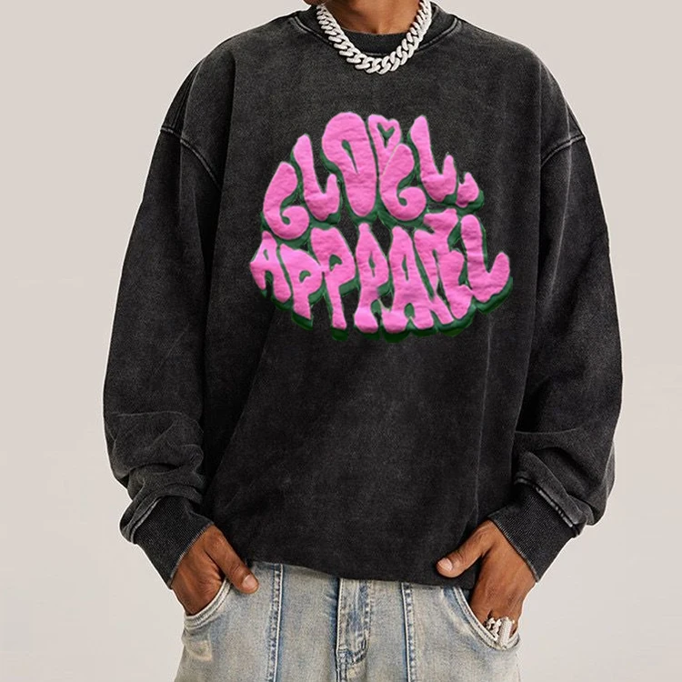 Custom crewneck sweatshirts heavy weight 100 cotton french terry oversized acid washed hoodie brown gray washed hoodie