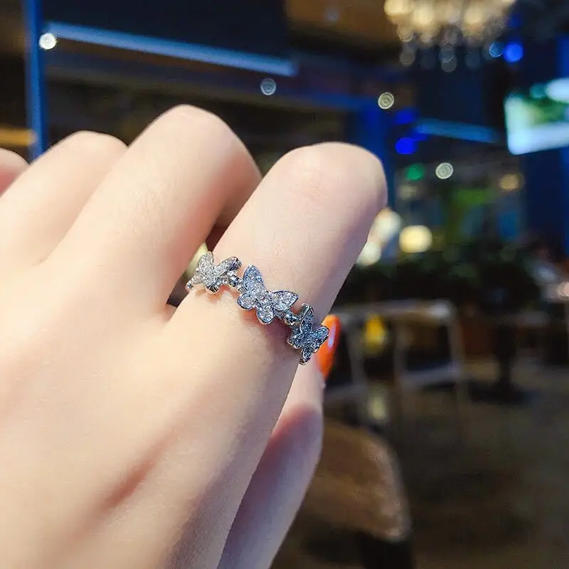  Stylish Sophisticated Crystal Zircon Jewelry Gold Plate Simulation Diamond Rings Fashion Butterfly Women