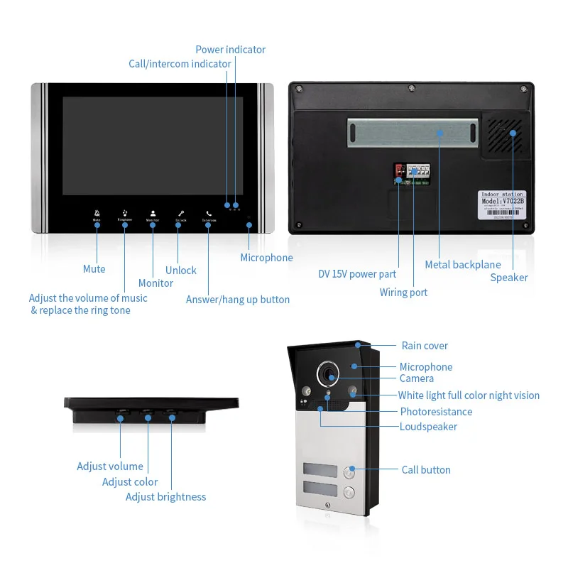 High Quality Wholesale 4 Wire Video Door Phone Intercom 2 Unit Apartment Video Intercom Waterproof Doorbell Camera
