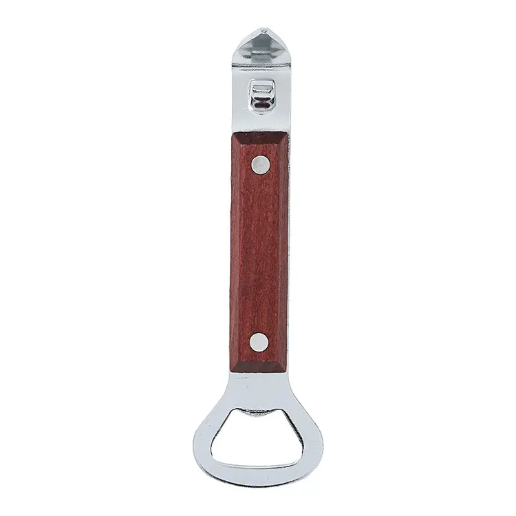 Wholesale 2 In 1 Brown Hardwood Handle Can Punch Beer Bottle Opener