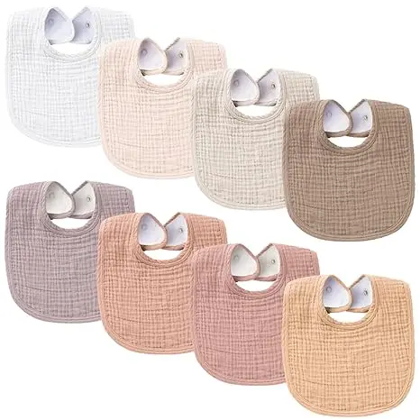 Muslin Baby Bibs 8 Pack Baby Bandana Drool Bibs Cotton for Unisex Boys Girls Solid Colors Set for Teething and Drooling