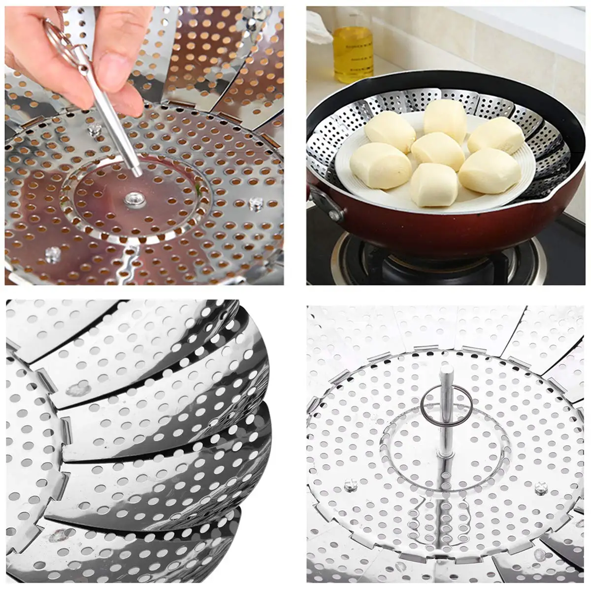 High Quality Kitchen Gadgets Stainless Steel Folding Food Basket Steamer pressure cooker accessories