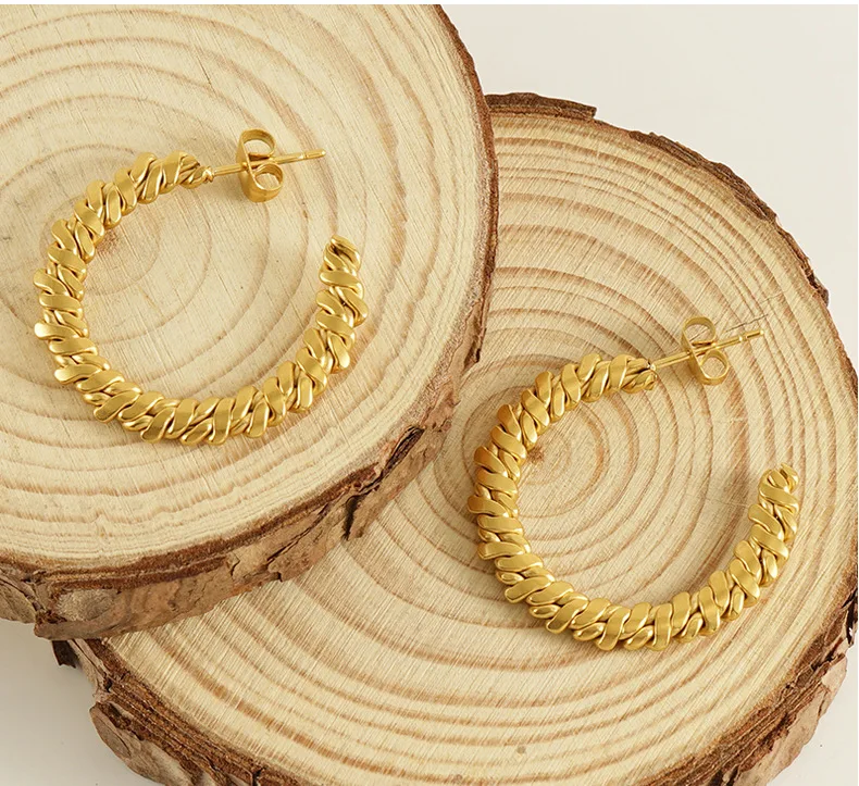 New! Vintage style Twist hoop earrings women stainless steel 18K gold plated fashion jewelry hoop earrings for women