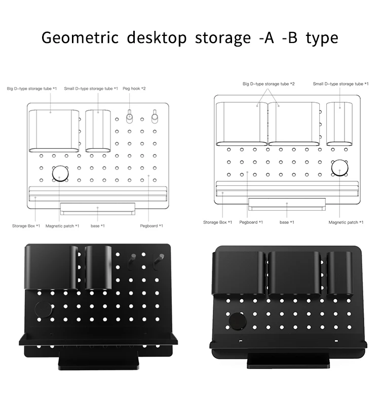 Hot sell new school kids stationery metal grey black home pegboard office desk storage organizer