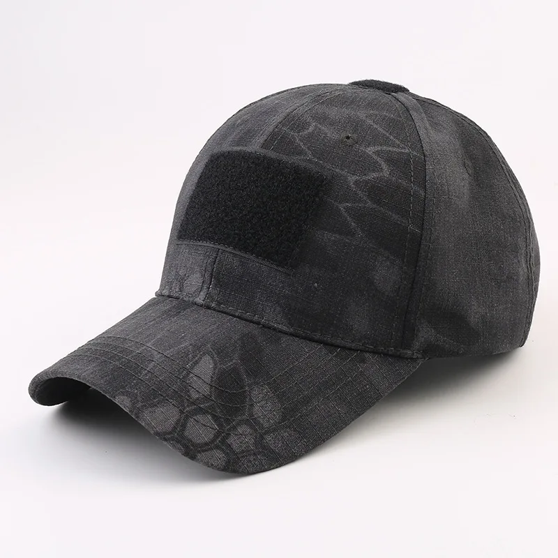 Hiking Running Camping Hook and Loop Fastener Camo Baseball Cap Men Patches Custom Logo Black Tactical Camouflage Cap for Men