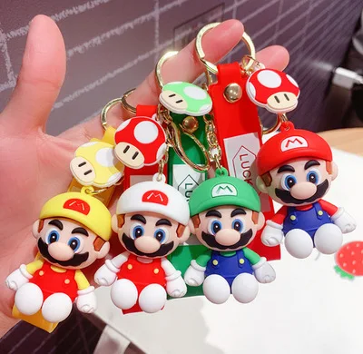 Wholesale Cheap Cartoon Silicone Rubber Keychains anime mario bros Doll Keychain For Women Men Bag Car Keyholder