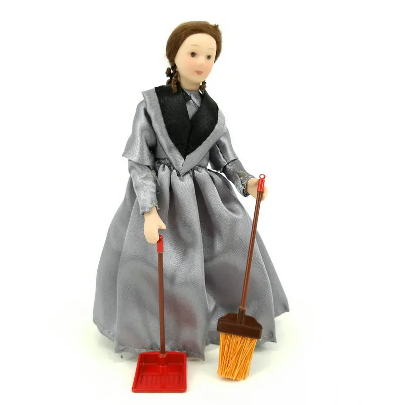 Dollhouse miniature mini elf doll witch broom and garbage shovel for elf doll Christmas decoration