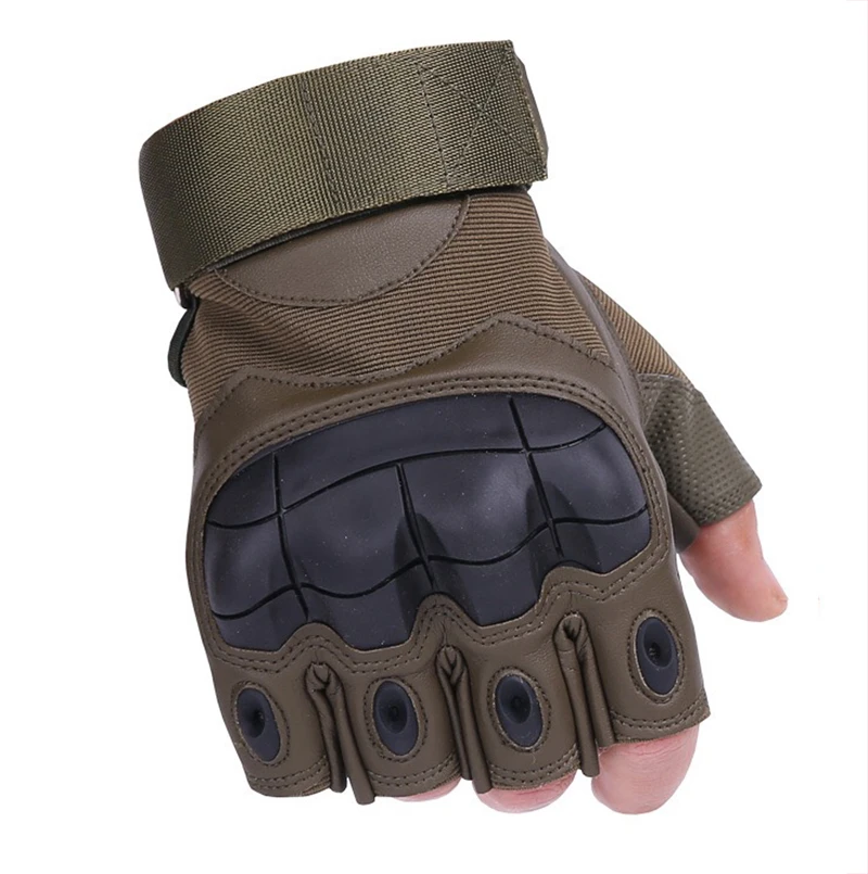 Military Army Combat PU Leather Rubber Hard Knuckle Half Finger Tactical Gloves