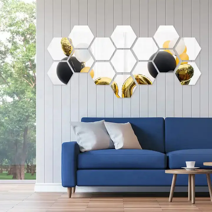 Self Adhesive Tiles Mirror Wall Stickers Non Glass Mirror Plastic 3D Hexagon Acrylic Mirror Wall Decor
