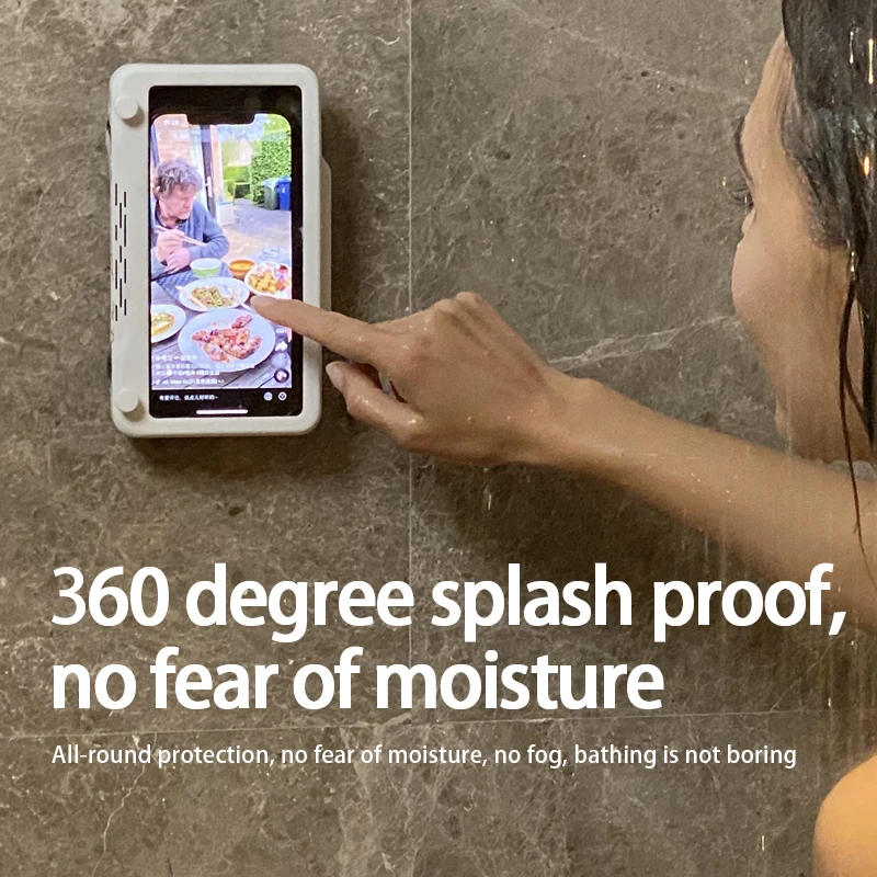 Anti Slip Shower Phone Holder Waterproof Sticky Wall Mount Anti Fog Rotate 360 degrees Mobile Phone Stand