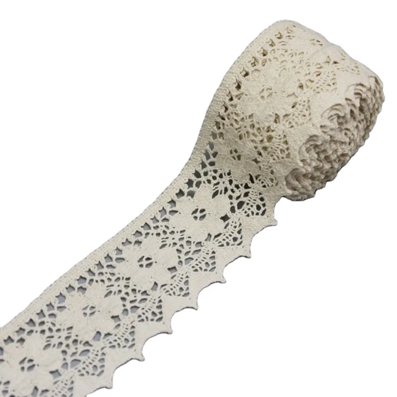 Cotton Embroidered Lace Net Ribbons Fabric (5meter/roll) 60mm White Beige Decoration Handmade Mesh Fabric 100% Cotton