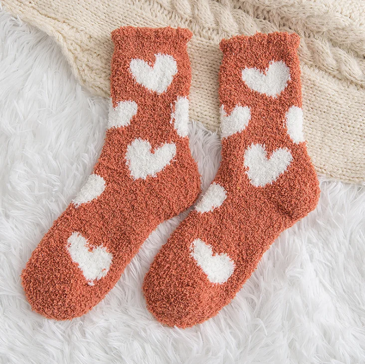 Зимние женские бархатные носки кораллового цвета в форме сердца теплые носки для сна