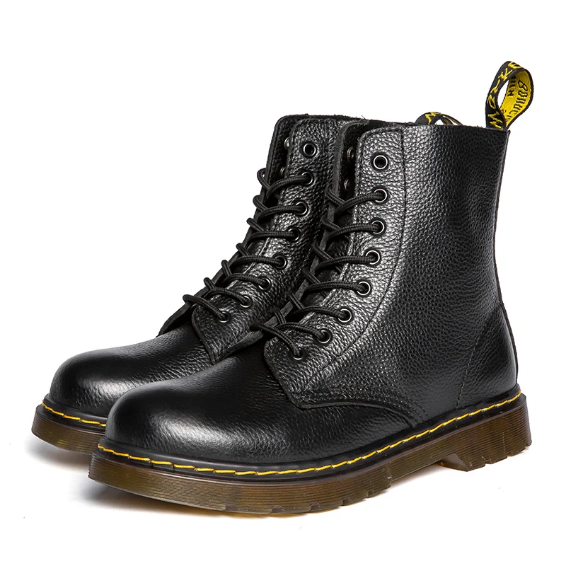 Womens Mens Black Boots Cow Leather Upper PVC Sole