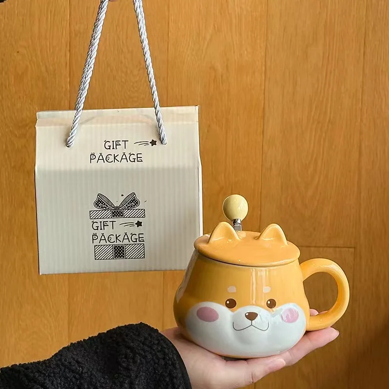 Creative Cute Shiba Inu Ceramic Cup With Lid High-Looking Ins Style Home Couple Water Cup Companion Gift Mug Wholesale