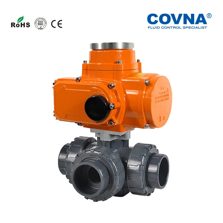 COVNA 2 inch DC 12V 24V Flange Type IP68 Waterproof Electric Actuator PVC Plastic Motorized Electric Butterfly Valve