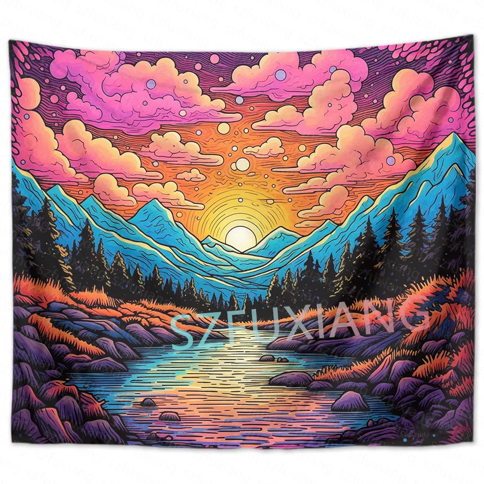 Coconut trees car Hawaiian sea scenery tapestry beach towel Home psychedelic hanging cloth bedroom decorative background wall