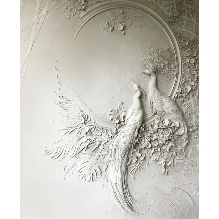 Factory Custom Design Modern Indoor Wall Decoration Stone Wall Sculpture Hand-carved Marble Relief Peacock Sculpture