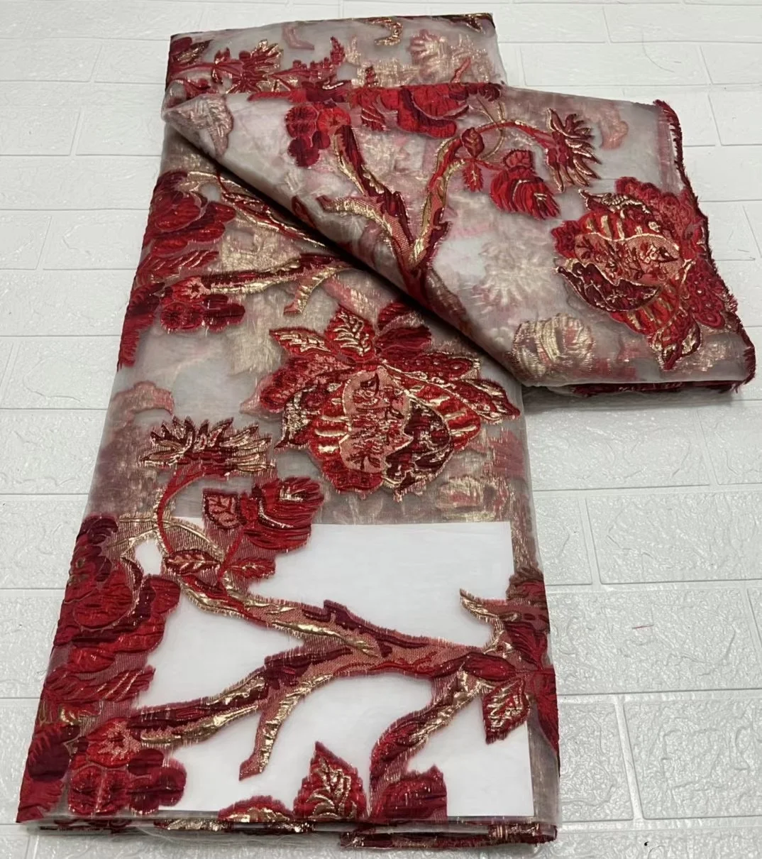 Latest embroidery 5 yards african brocade fabric jacquard lace
