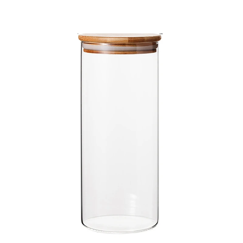 Hot Sell Clear Airtight Glass Storage Jar With Bamboo Bamboo Lid And Clamp Airtight Food Jar For Pantry Glass Bottle Packaging