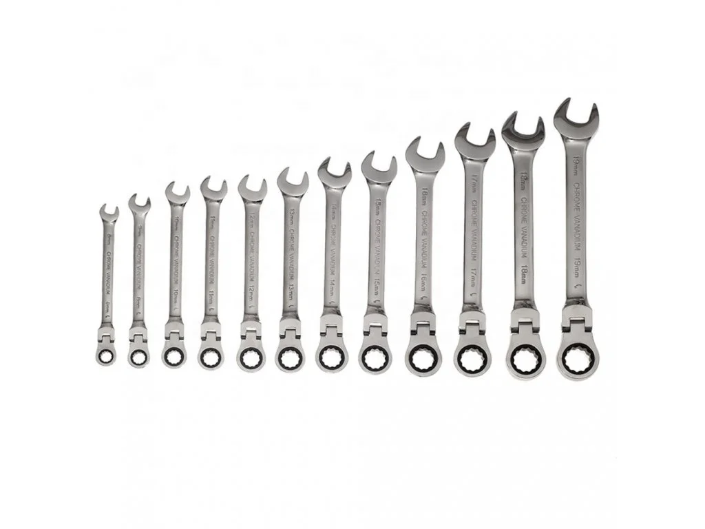 GTYPRO 12PCS Flexible Head Ratchet Combination Wrench Spanner Set Kit  With Cloth Bag 72T  Open End Wrench Ring Ratchet Spanner
