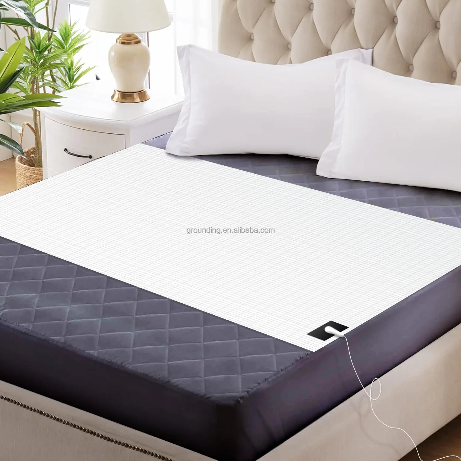 Healthy Silver Cotton Earthing Esd Fitted Sheet For Full Queen King Cali King Bed Include A 4.5m Local Grounding Cord