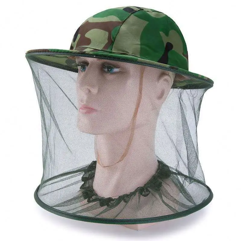 Camouflage Men Fishing Cap Wide Brim Visor Sunshade Hunting Bee Keeping Mesh Hat Insects Mosquito Prevention Neck Head Cover